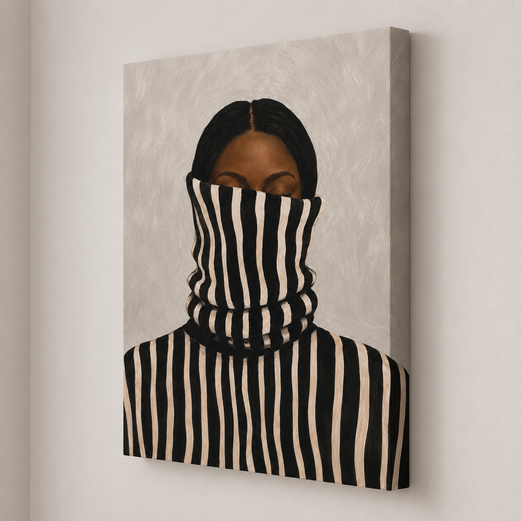 Black Woman Striped Portrait Canvas Wall Art Hanging
