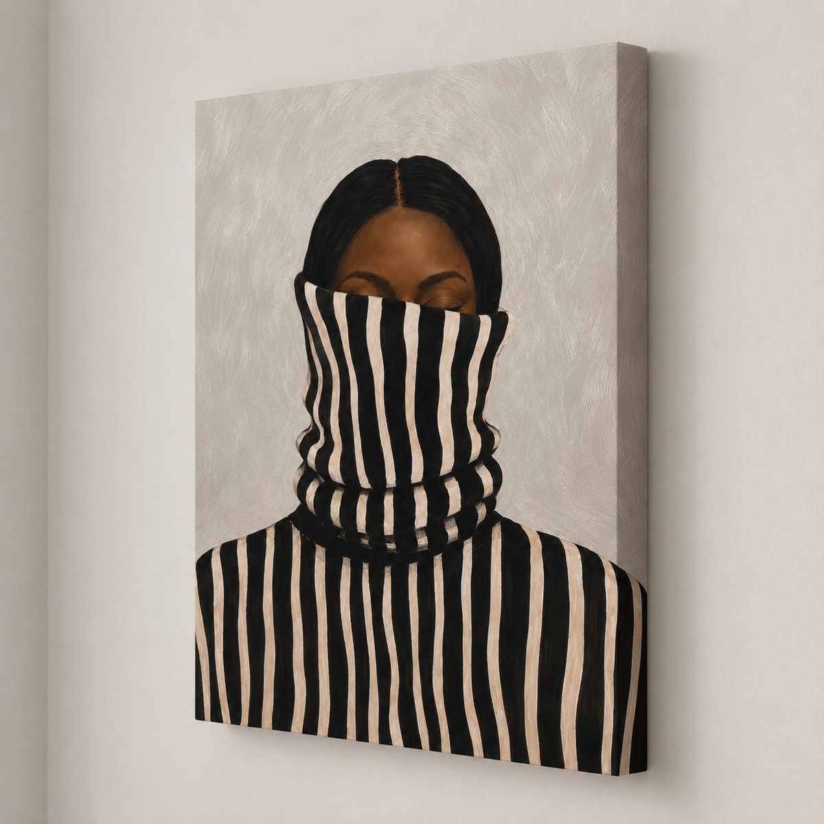 Black Woman Striped Portrait Canvas Wall Art Hanging