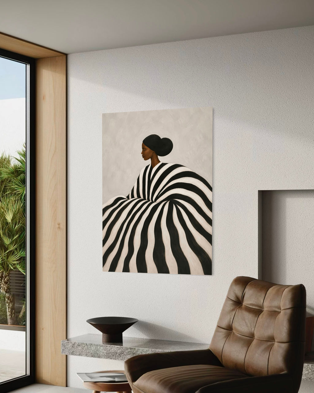 abtstract striped woman portrait poster in black and white stripes