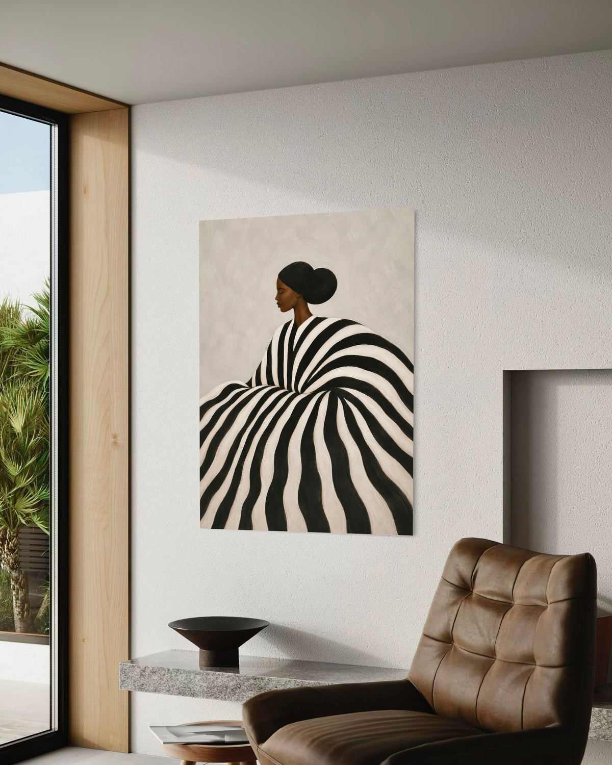 abtstract striped woman portrait poster in black and white stripes