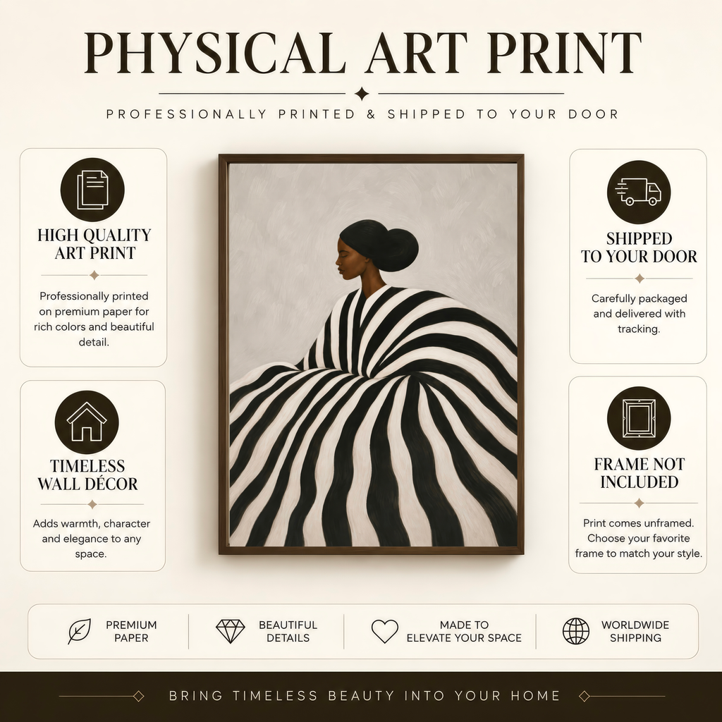 Black woman art print presented on premium matte paper.