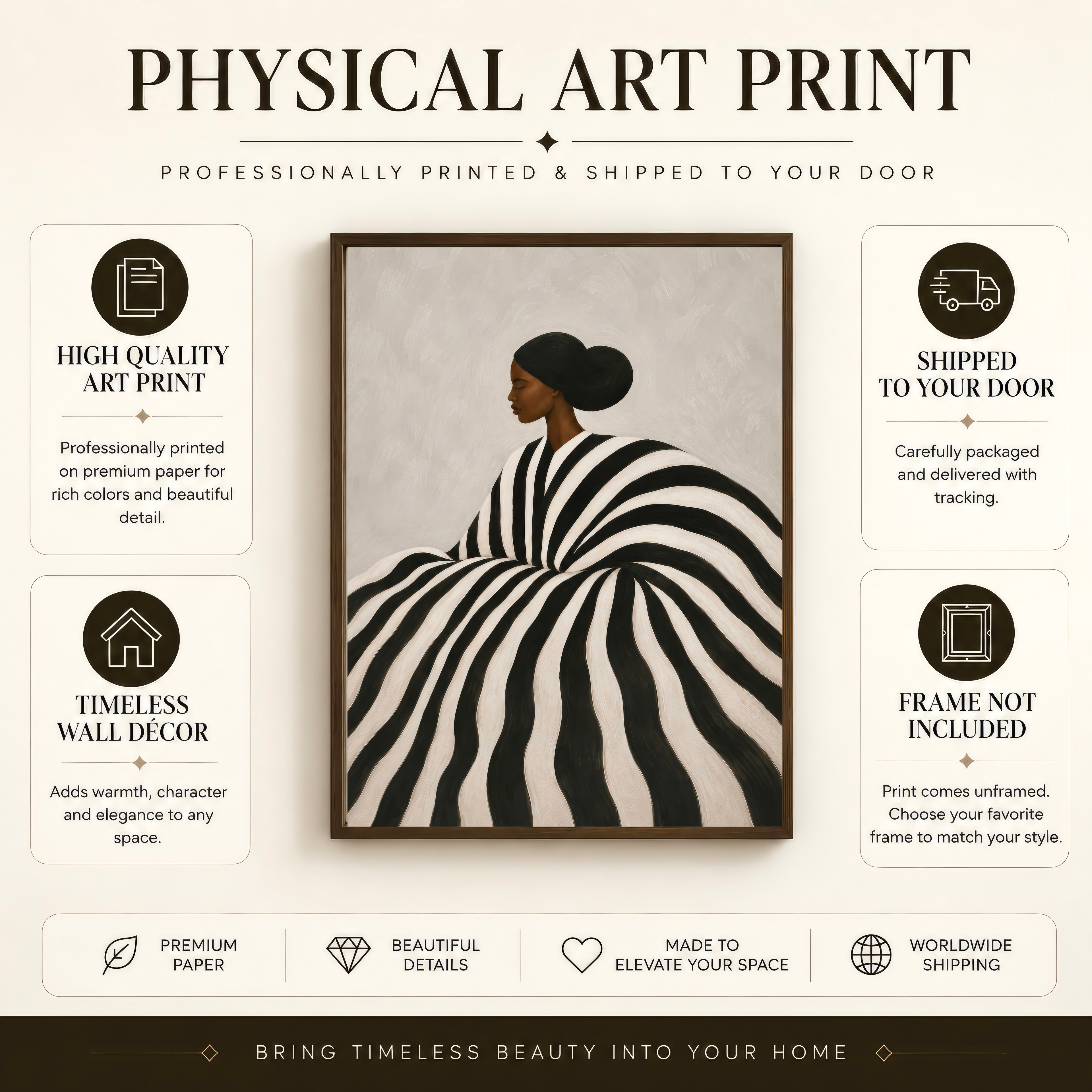 Black woman art print presented on premium matte paper.