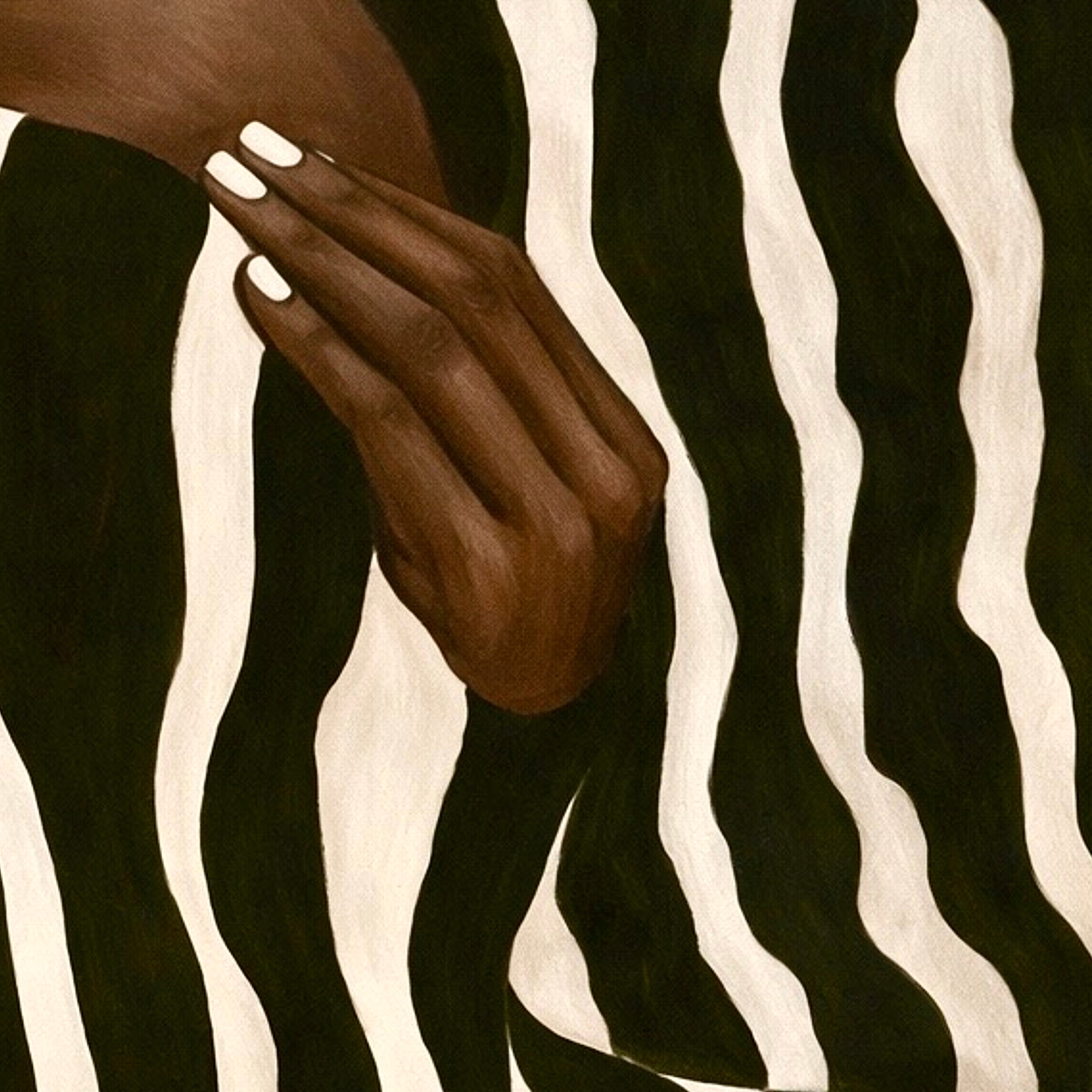 Optical Illusion Abstract Wall Art: Black Woman Neutral Striped Poster