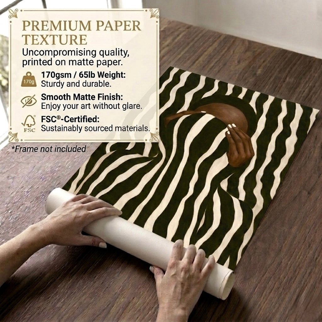 Optical Illusion Abstract Wall Art: Black Woman Neutral Striped Poster