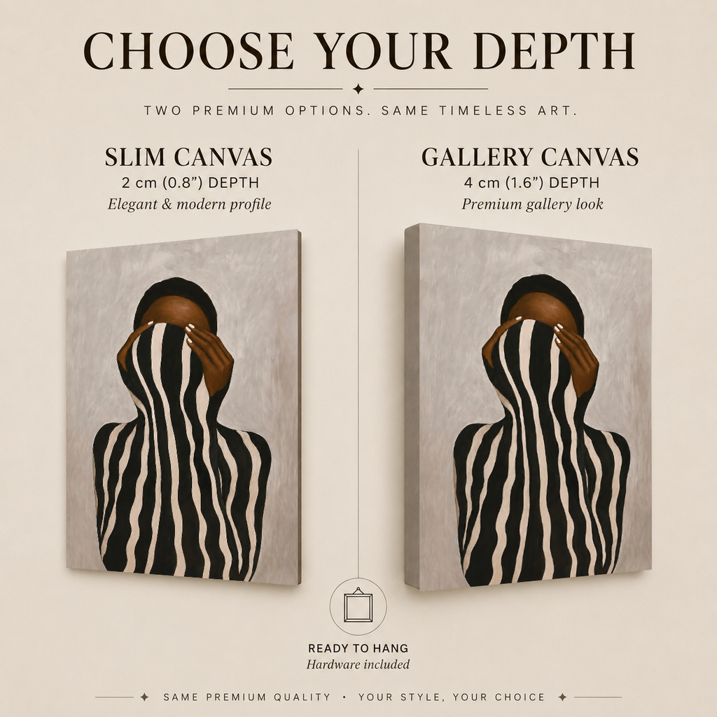 Slim 2 cm and gallery thick 4 cm canvas depth options shown side by side