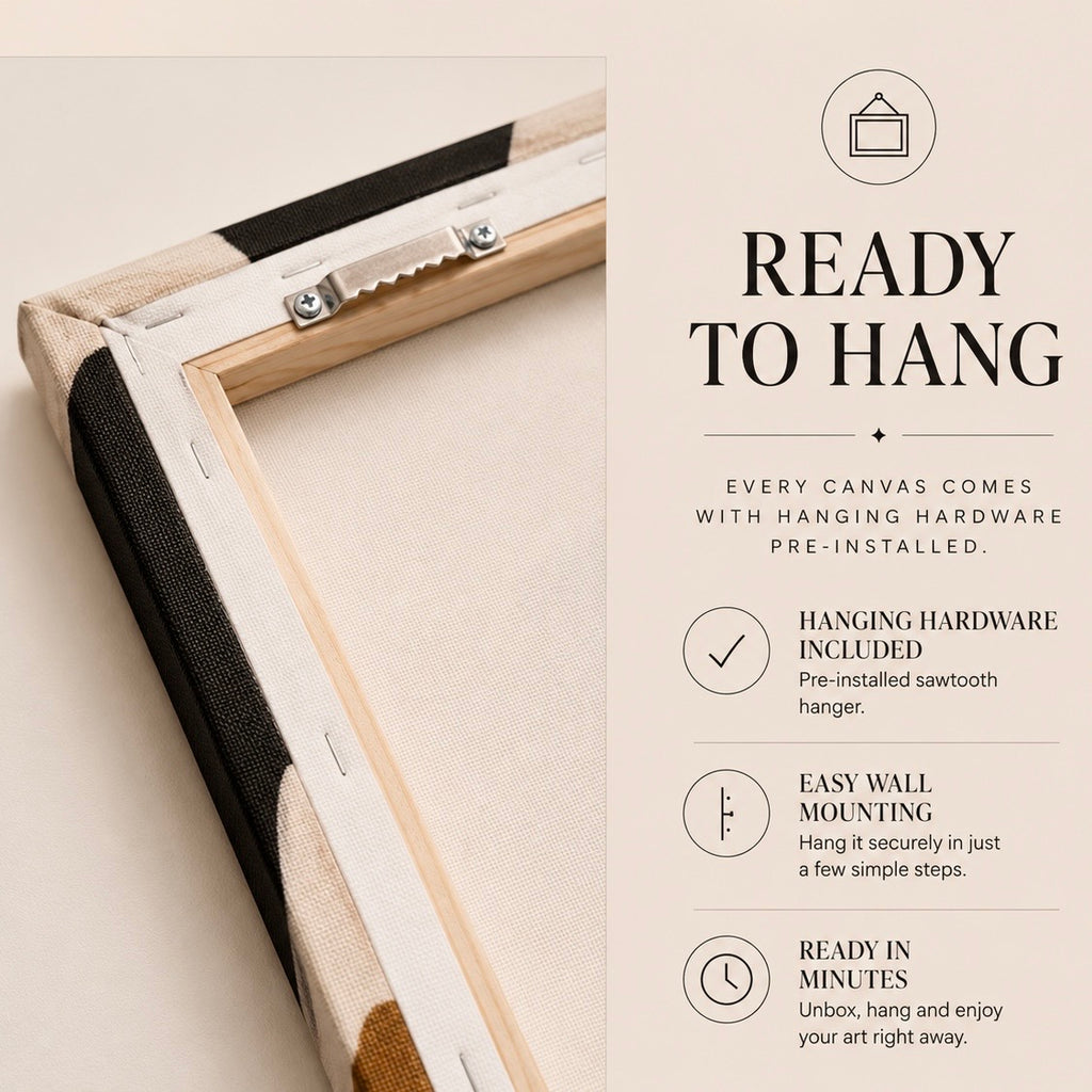 Back of stretched canvas showing pre-installed hanging hardware