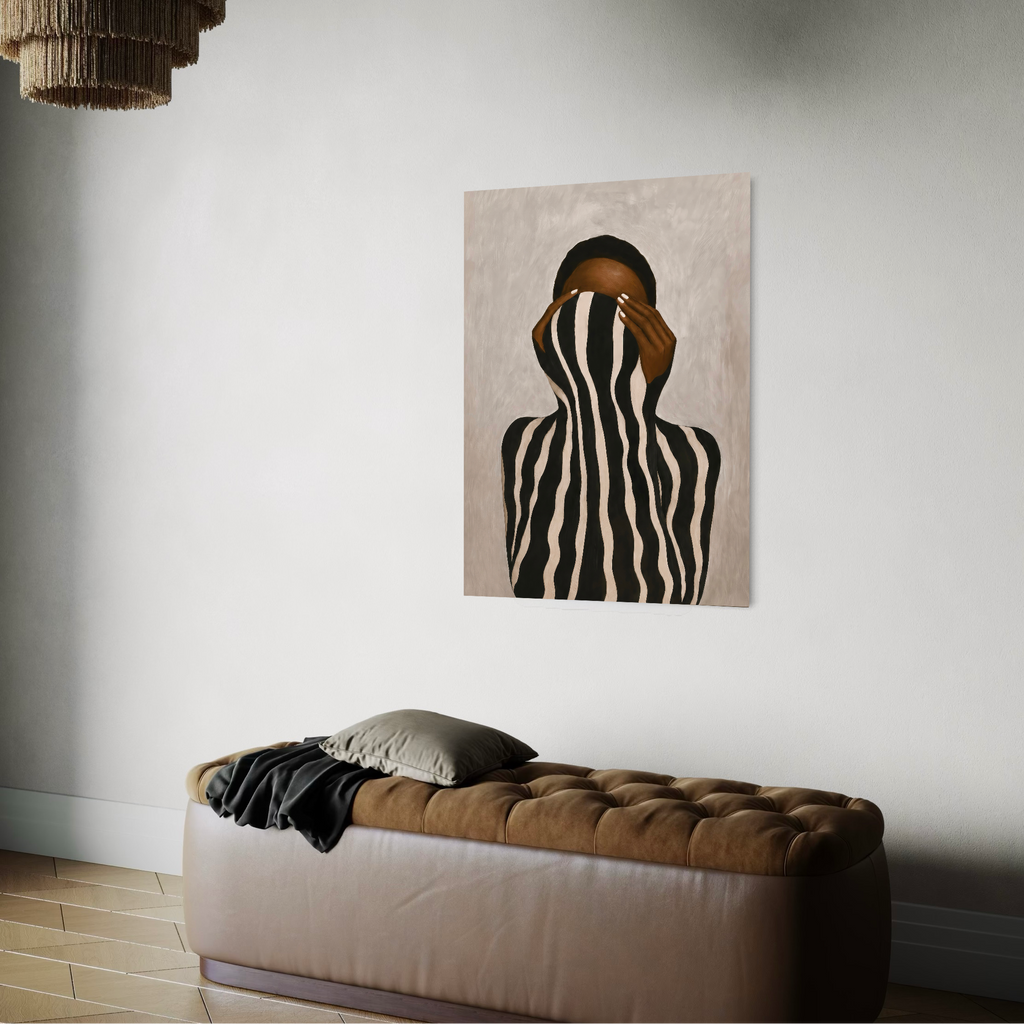 african geometric woman black and white striped home decor