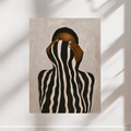 Black woman portrait fine art print with black and cream abstract stripes