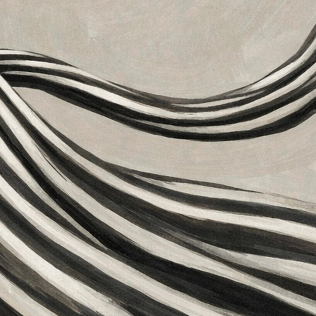 Close up of an Abstract african american woman art print detail with flowing black and white stripes