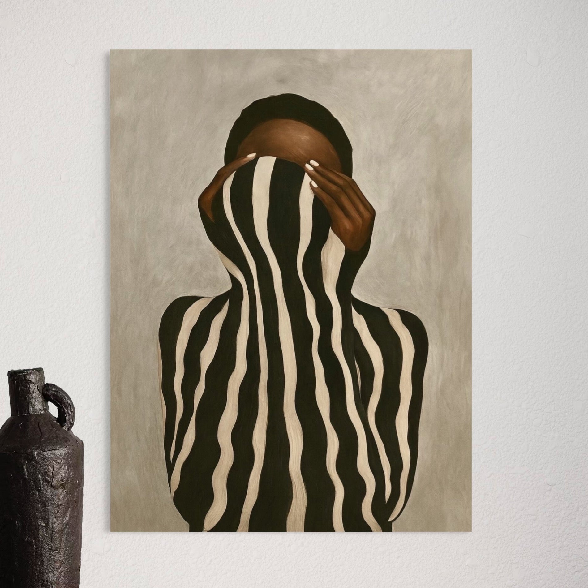 Neutral black-and-white Black woman art print 