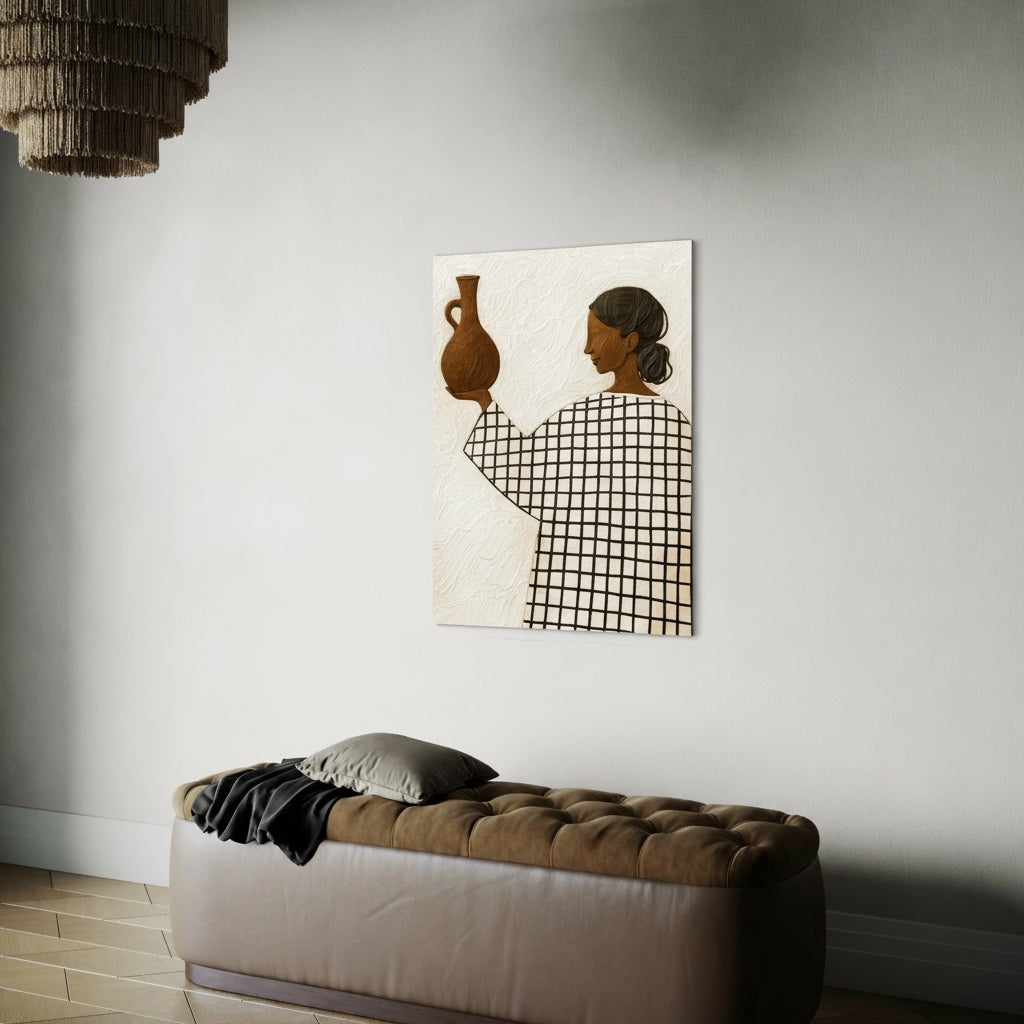 Abstract black woman wall art print displayed in a modern neutral interior