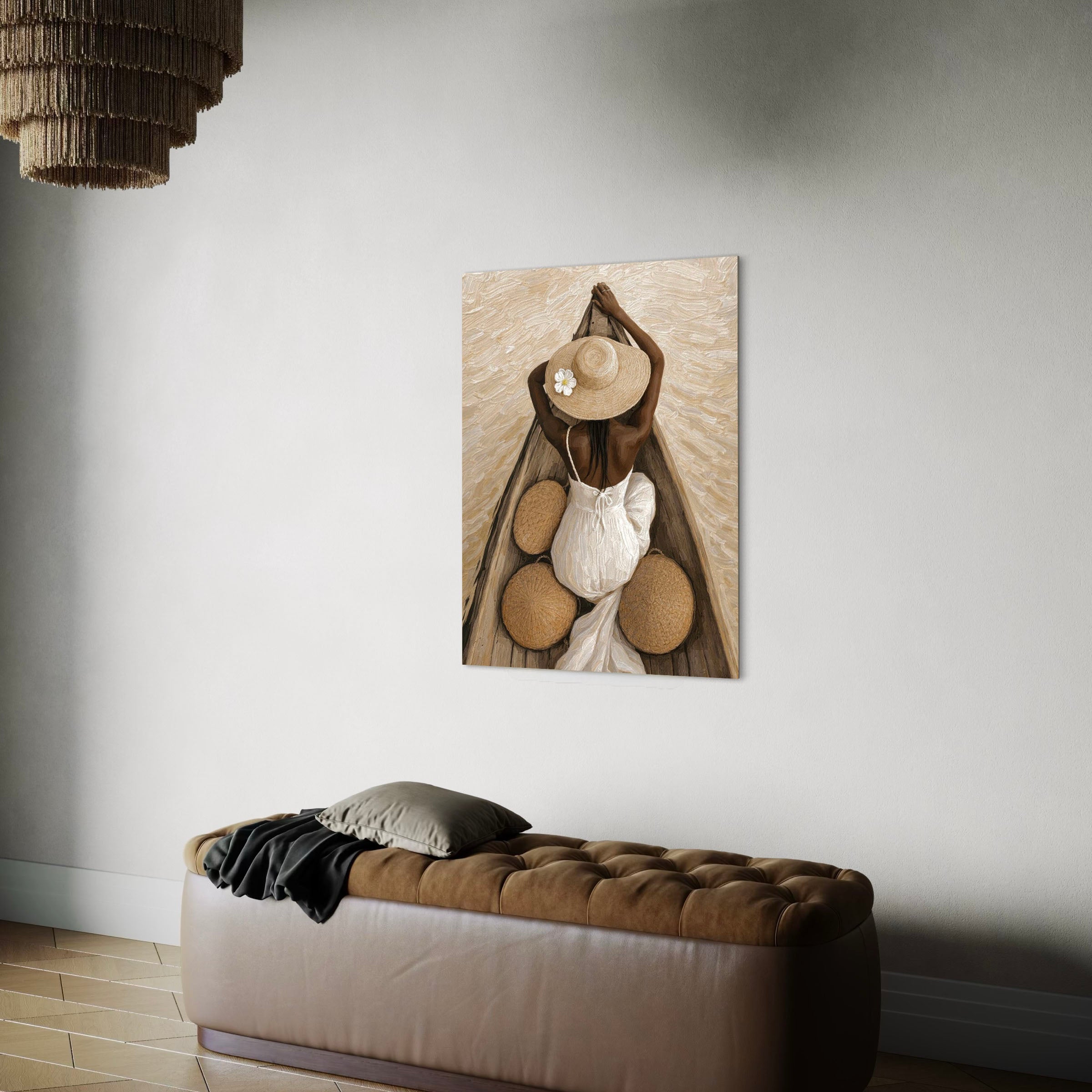 Beach inspired wall art print with neutral beige color palette