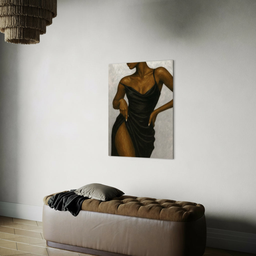Black Woman fashion wall art print in a modern interior of an Elegant Afrocentric woman 