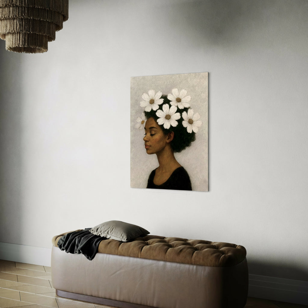 Afrocentric Black woman art print titled Moment of Bloom on premium matte paper.