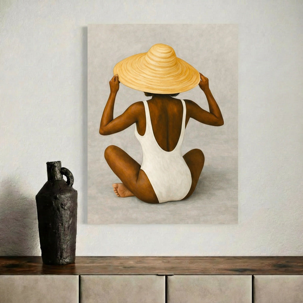 Minimalist african wall decor featuring a seasonal black woman art print in a modern interior
