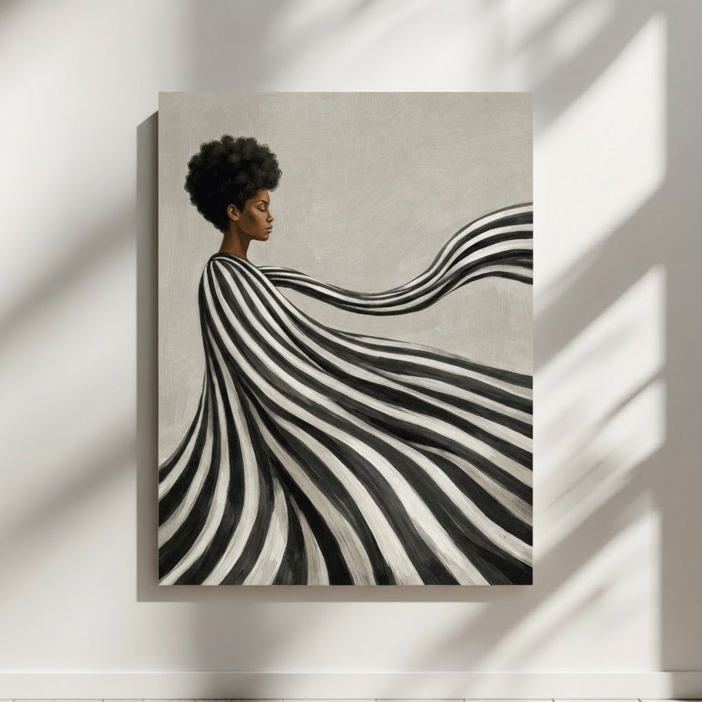 Large statement minimalist black woman wall art print in a contemporary afrocentric interior