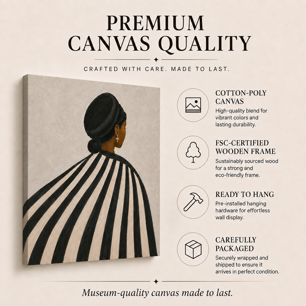 Black Woman Canvas Wall Art – Afrocentric Striped Portrait