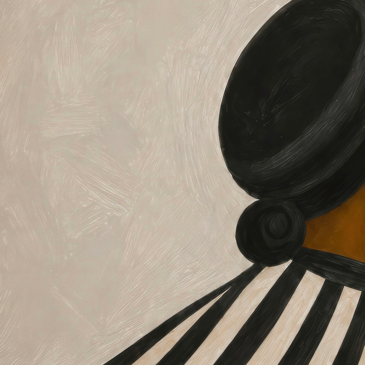 Close-up of the textured Afrocentric art print showing a Black woman with a low bun and striped clothing