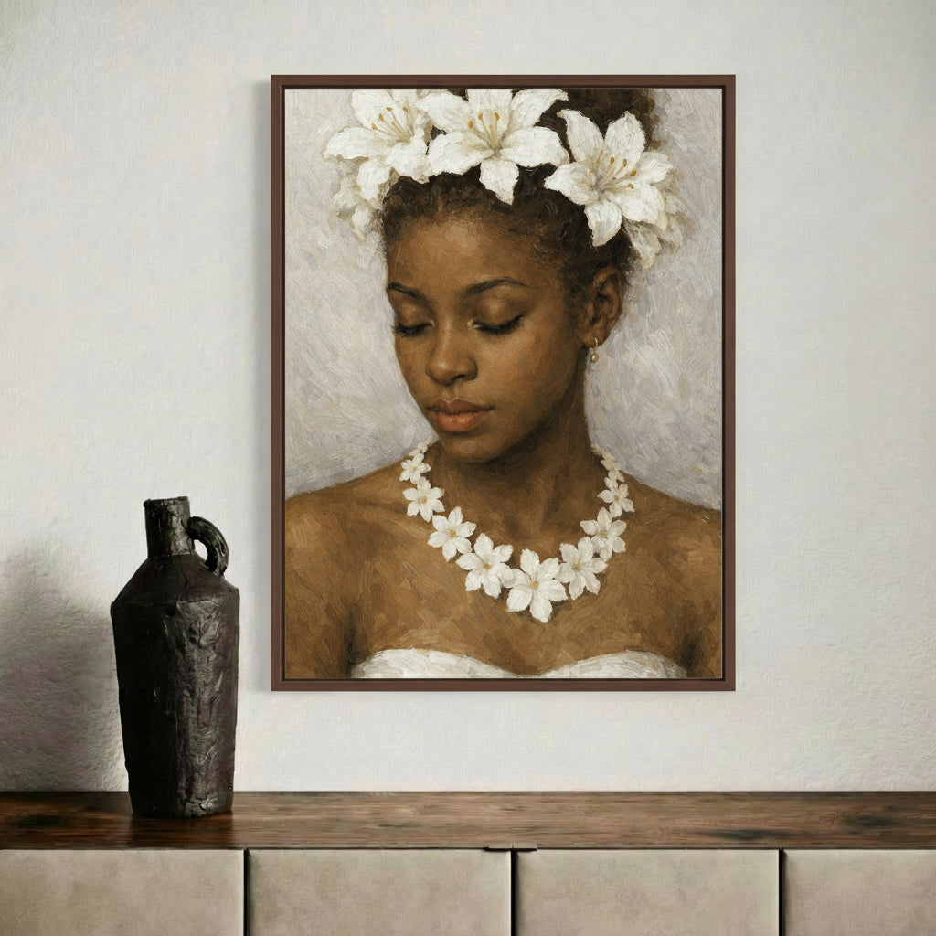 Modern interior styled with Presence Black woman wall art print