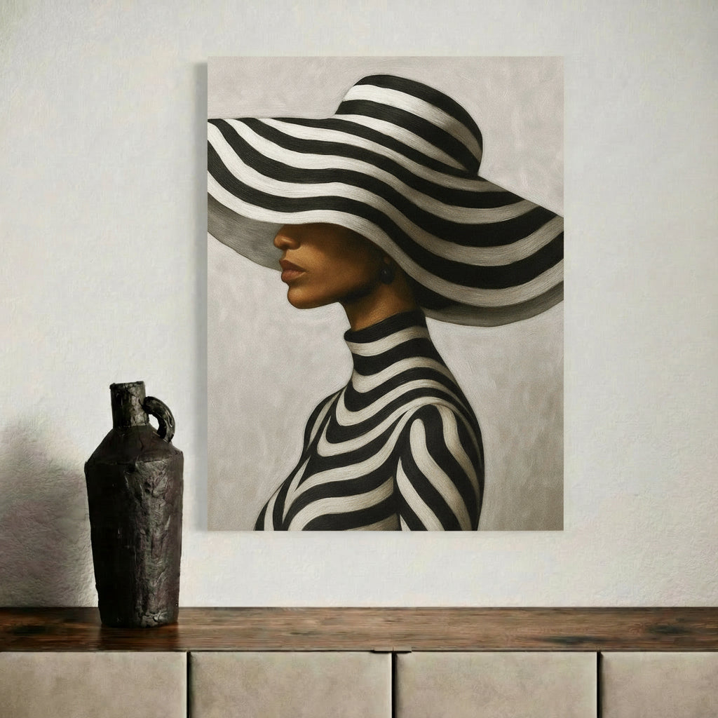 Minimal Afrocentric portrait wall art styled in a gallery-style interior, emphasizing clarity, balance, and elegant restraint.